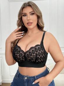 加大码蕾丝对比网眼无钢圈内衣文胸，单独出售