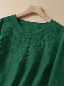 SHEIN LUNE Áo cánh dài tay cỡ lớn cho nữ, rộng rãi, phong cách cổ điển - màu xanh lá - Xem 3