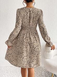 SHEIN Vestido de manga larga casual para maternidad con estampado floral y decorado con lazo, para el otoño