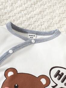 2pcs Newborn Baby Boy Cute Bear Striped Print Long Sleeve Jumpsuit, Suitable For Spring, Autumn & Winter - Grey - View 6