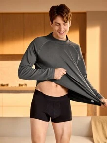 Men's Casual Minimalist Raglan Sleeve Warm Tops - Grey - View 3