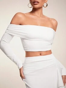 Glamine Set de 2 vestidos ajustado de manga larga asimétricos de color liso para mujer