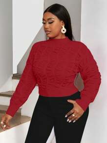 Maweii Plus Size Casual Solid Color Drop Shoulder Sweater, Autumn/Winter For New Year Knit Pullover Fall - Red - View 7