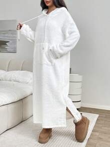 SHEIN EZwear Women's Autumn/Winter New Thermal Lined Hooded Dress