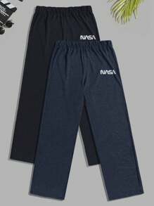 RueChic 2pcs Men Comfortable Casual English Text Print Lounge Pants Set - Multicolor - View 1