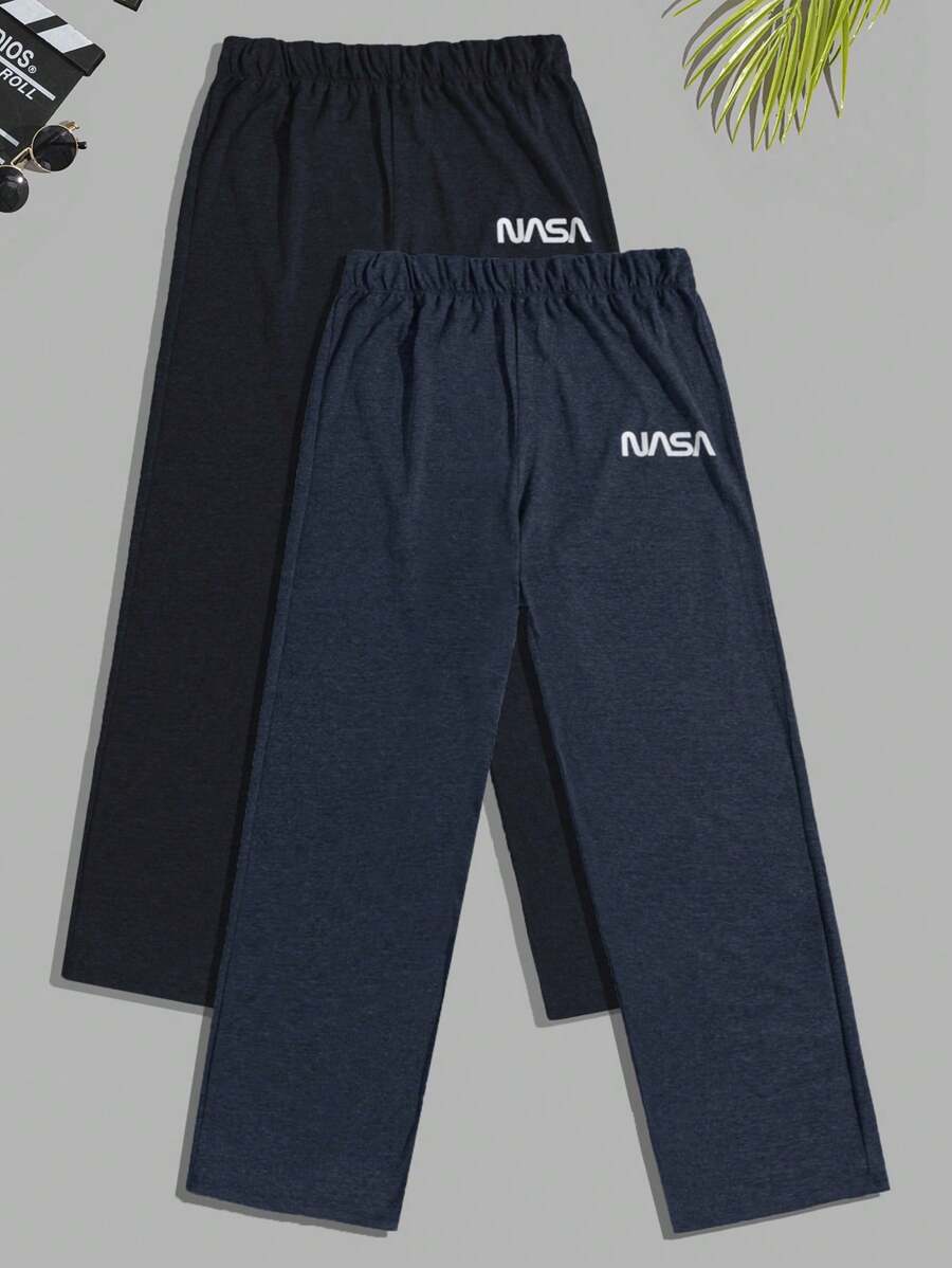 RueChic 2pcs Men Comfortable Casual English Text Print Lounge Pants Set - Multicolor - View 1