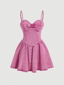 SHEIN MOD Vestido de mezclilla casual de mujer con tirantes finos, fruncido en la espalda y cierre de cremallera