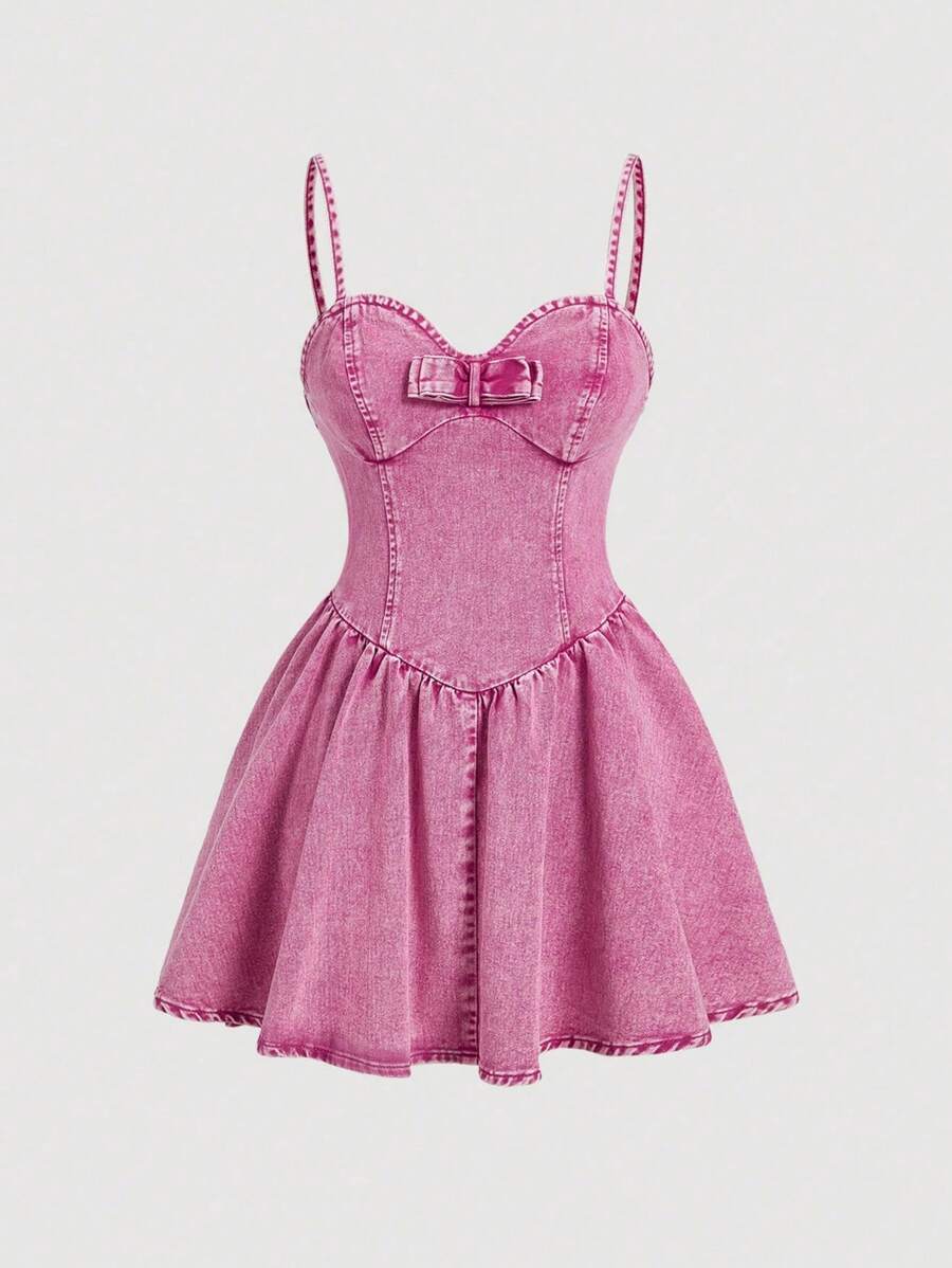 SHEIN MOD Vestido de mezclilla casual de mujer con tirantes finos, fruncido en la espalda y cierre de cremallera