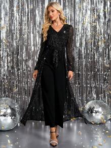 Gownix 适合圣诞派对的女式闪亮连衣裤 - 黑色 - 查看 5