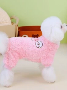 PETSIN Rosa flauschiger thermisch gefütterter süßer Jumpsuit, Herbst/Winter Haustier Bekleidung mit Leine - Pink - Übersicht 6