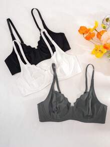 3pcs/Set Seamless Wave Edge Wire-Free Thin Bottom Bra - Multicolor - View 3