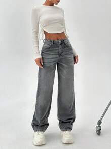 WOMEN HIGH RISE STRAIGHT JEANS