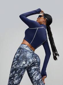 Innovista Woman Contract Detail Fitness Jacket Sweater T-Shirt Body Sculpting Zip Up Workout Clothes FitTok Athletic Stretchy Yoga Exercise Suit Fall Sports Daily Athleisure Office To Gym Club Work From Home Running Biker Lightweight Office To Court Brunch To Gym HIIT Training Comfort