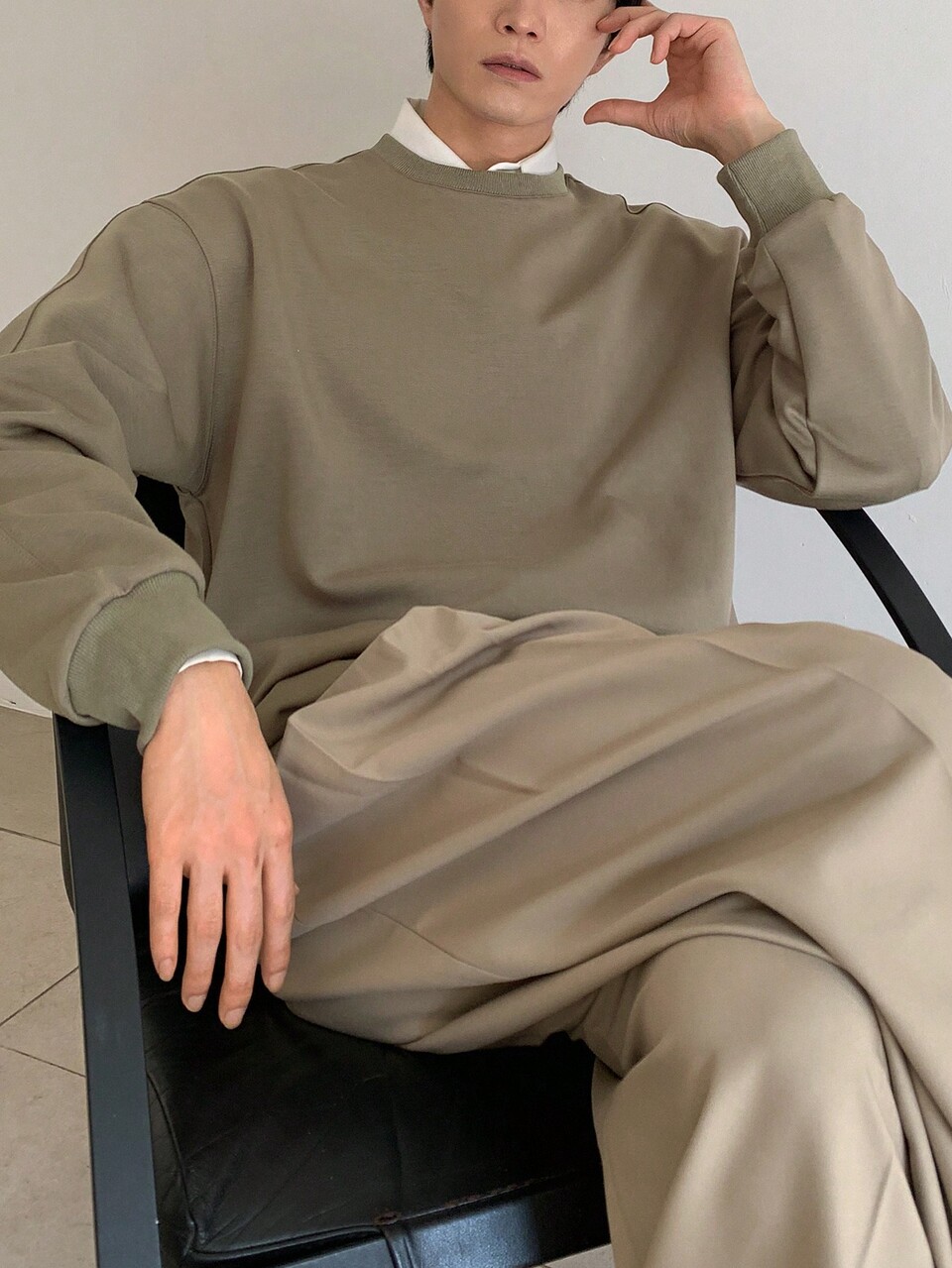 Men's Solid Color Crew Neck Long Sleeve Casual Loose Pullover Sweatshirt, Autumn/Winter