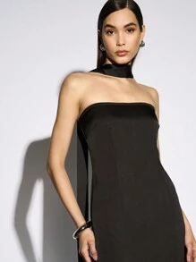 AiiRZ Váy Maxi Bandeau Có Khăn Choàng Cổ - màu đen - Xem 5