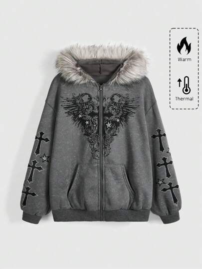 Fairycore Felpa con cappuccio casual da donna taglia grande, stile kpop, con spalle cadenti e maniche lunghe, decorata con fiori di giglio e strass, adatta per autunno e inverno, per laurea, ritorno a scuola, outfit per insegnanti