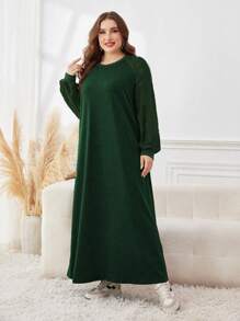 Lacomfia 大码纯色圆领长袖运动衫，休闲套头衫，适合日常休闲/旅行/居家 - 綠色 - 查看 4