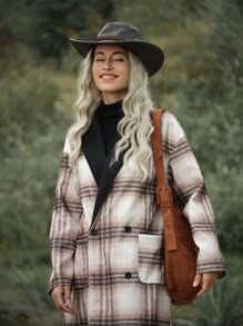 LanaWest Abrigo maxi con cuello a cuadros, chaqueta de invierno delgada y cálida