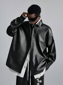 NEON BLANC Chemise à manches longues noir, style de rue pour homme, automne/hiver