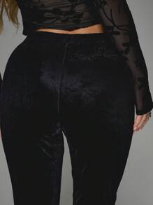 MISSGUIDED Quần tây dạ hội sang trọng bằng nhung, ống đứng, thích hợp cho các buổi tiệc trang trọng, dịp đặc biệt, thanh lịch và thời trang mùa lễ hội. - màu đen - Xem 5
