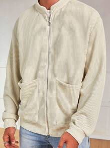 Manfinity Hypemode Men's Casual Textured Knit Jacket For Outdoor, Autumn - Apricot - View 3