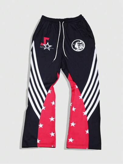 Prep Pantalon de jogging ample à la taille avec cordon de serrage, jambe droite, effet délavé, imprimé étoiles, pour hommes