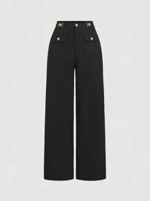 SHEIN MOD Women's Black Formal Trousers, Business Casual Pants - Black - View 1