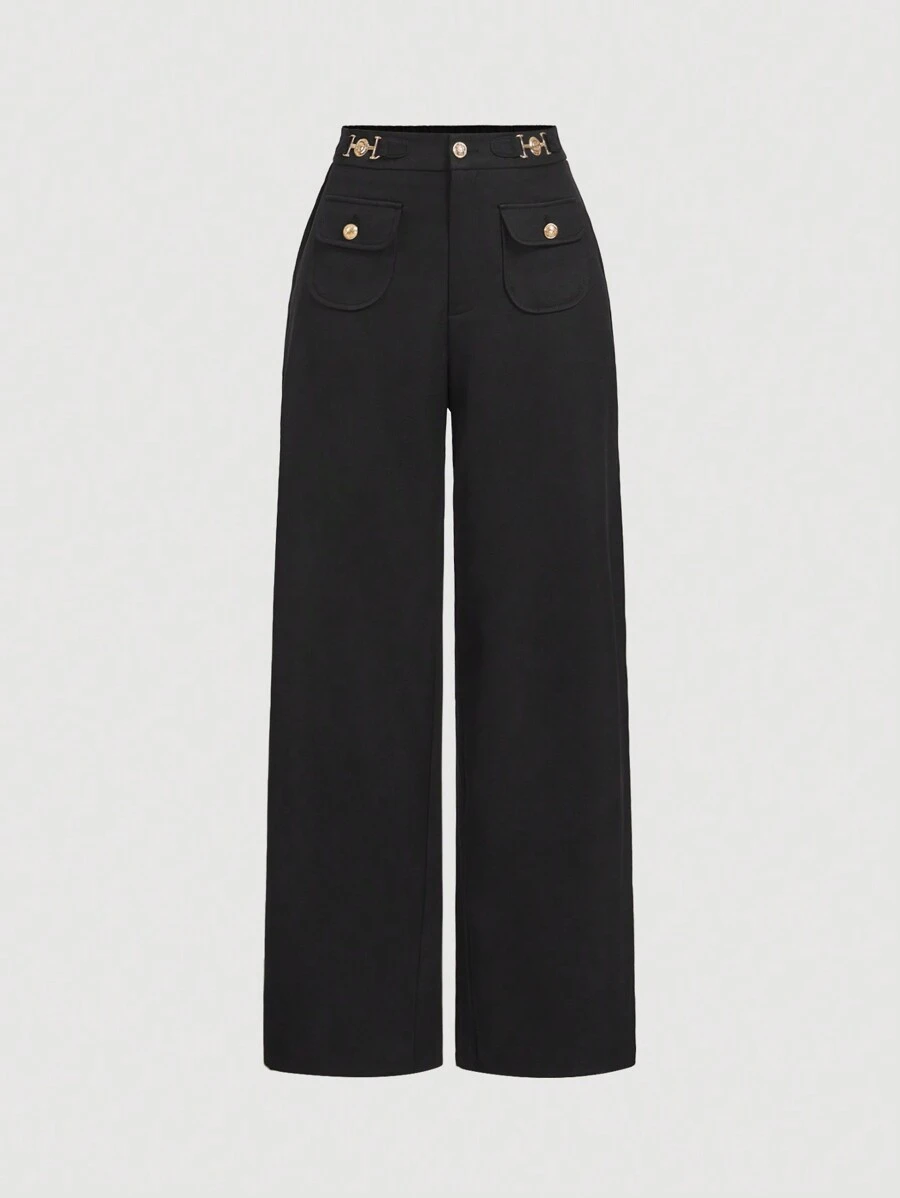 SHEIN MOD Women's Black Formal Trousers, Business Casual Pants - Black - View 1