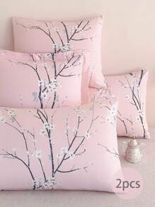 2 件最便宜的柔软超细纤维枕套 - 花卉枕套，防过敏透气枕套，大号长款标准大号双人床，全尺寸特大号双人床，身体床，欧式床和方形床，适合所有季节床上用品套装 - 粉色 - 查看 4