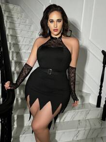 MidnightGlam Plus Size Intimate Apparel Set (Includes 1 Sexy Dress, 1 Belt, 2 Arm Sleeves) - Black - View 2