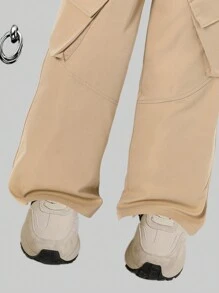 SHEIN Bộ 2 chiếc áo hoodie trắng cho bé gái tuổi teen và quần kaki thường ngày, trang phục xuân/thu - Màu Khaki - Xem 6