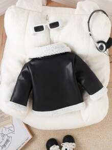 Infant (Girls) Chic Street Cute Furry Lining Jacket, Autumn - Black - View 2