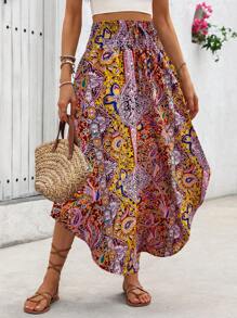 Breezaya 满版印花不规则下摆休闲度假半身裙 - 粉色 - 查看 1