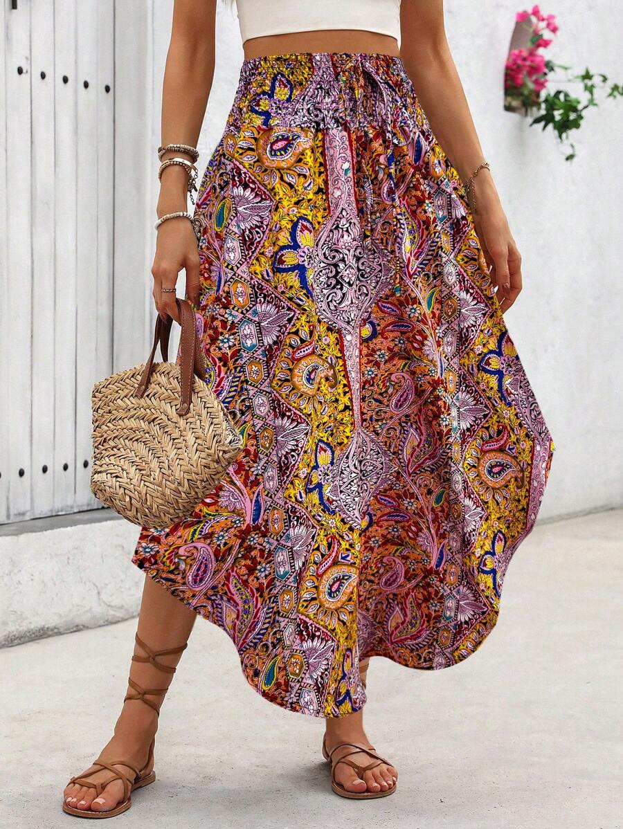 Breezaya 满版印花不规则下摆休闲度假半身裙 - 粉色 - 查看 1