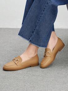 CUCCOO BIZCHIC Women Fashionable Rhinestone Buckle Flat Loafers - Khaki - View 3