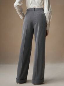 Anewsta Women's Business Casual Plain Color Slant Pocket Wide Leg Suit Pants