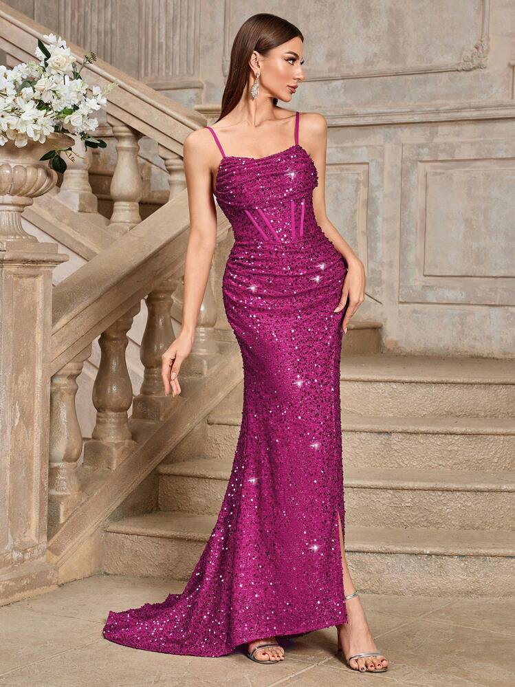 green emerald velvet dress SHEIN Belle Glitter High Low Hem Tube Prom Dress, M1460571, Baby Pink, S :  Buy Online at Best Price in KSA