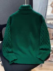 Tween Boy Kids Clothes, Commuter School Style Cable Knit Texture Christmas Green Collared Long Sleeve Sweater, Comfortable For Commuting, School, Casual Street Style, Party, Christmas Holiday, Outings And Play - Green - View 2