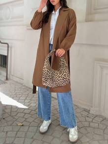 RueChic Abrigo trench elegante color caqui, chaqueta de moda casual y cálida