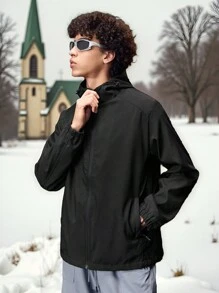 Manfinity Sport Corelite 男士秋季休闲户外撞色拉链连帽夹克 - 綠色 - 查看 7