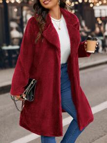 SHEIN LUNE Plus Size Women Casual Reversible Fluffy Dzianinowa Luźna Kurtka Kołnierzowa, Jesień/Zima Na Ubrania Noworoczne