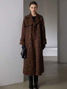 Aveloria Modichic Áo khoác dài hai hàng khuy họa tiết da báo cổ điển thanh lịch thời trang đường phố High Street - màu nâu - Xem 3