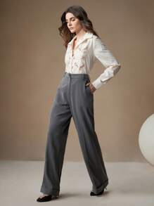 Anewsta Women's Business Casual Plain Color Slant Pocket Wide Leg Suit Pants