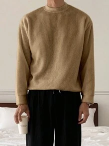 DAZY Men's Casual Solid Color Pullover Sweatshirt, Autumn - Ginger - View 4