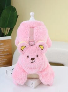 PETSIN Pink Teddy Bear Plush Adorable Thermal Lined Warm & Leash Attachable Pet , Autumn/Winter - Pink - View 3