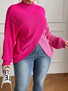 Calvaya 1 件大码撞色裹身立领长袖套头毛衣，适合冬季