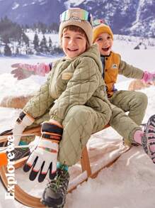 SHEIN 男童拼色贴标边饰棉服