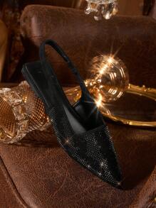 CUCCOO TILAWA New Rhinestone Pointed Toe Flat Women Shoes - Black - View 6