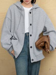 Dazy-Less Thicken Fleece Hooded Loose Solid Color Sweatshirt Sweatshirt For Women,Fall Clothes Jacket,Winter Hoodies - Grey - View 4