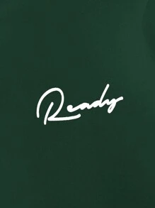 RueChic Men's Hooded Sweatshirt With English Printing - Dark Green - View 3